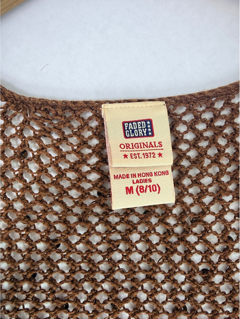 Vintage Brown Crochet Tie Front Sequin Cardigan Peplum Boho Y2K M - Picture 2 of 4